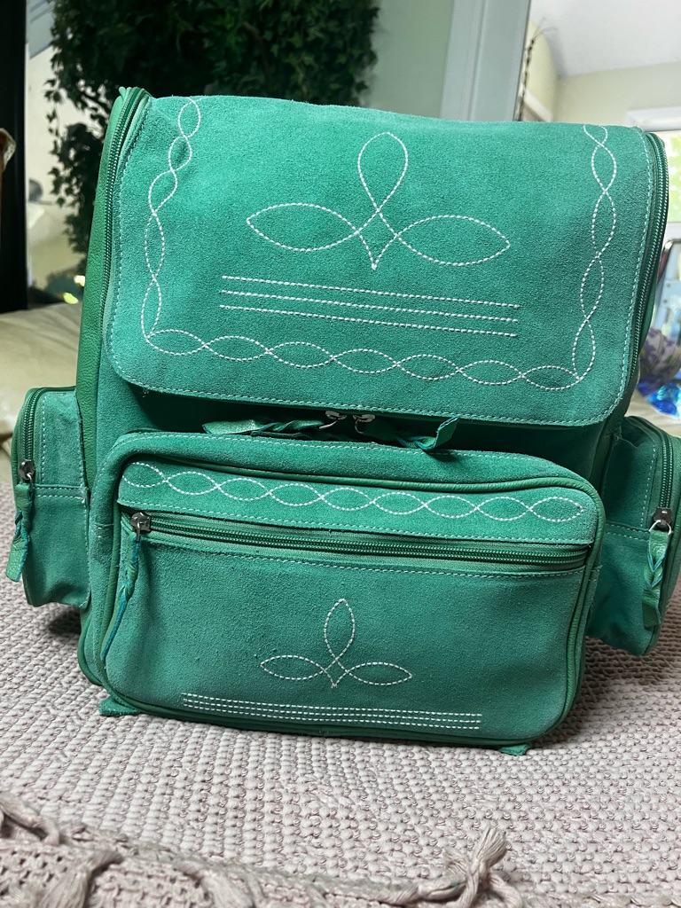 Western Style Turquoise Backpack With White Bootstitch